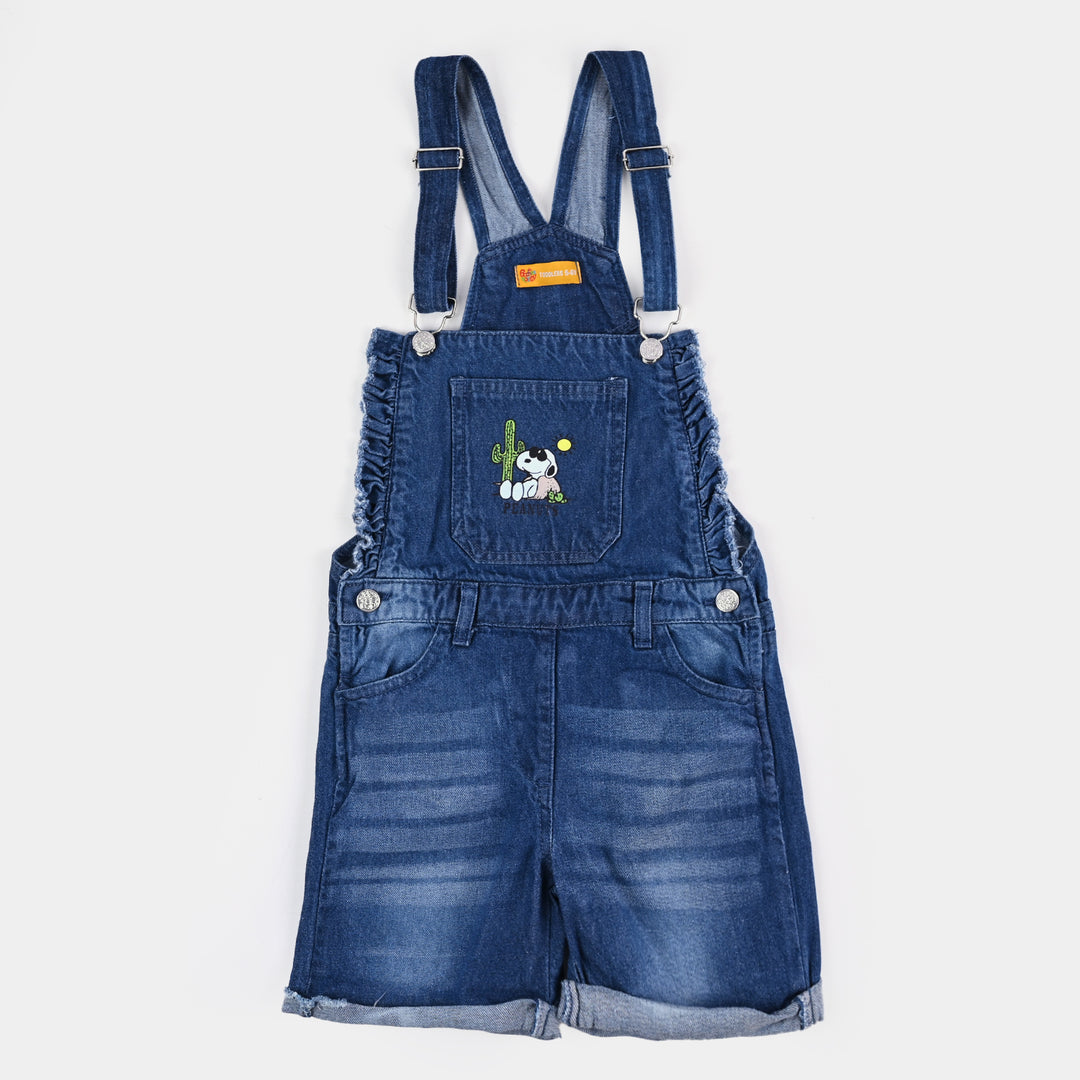 Girls Denim Dangri Over All Peanuts - Light Blue