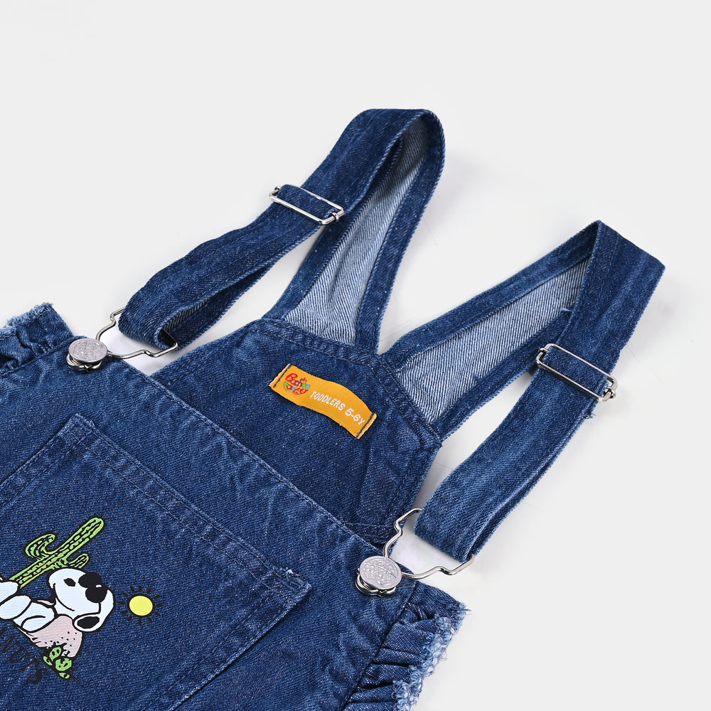Girls Denim Dangri Over All Peanuts - Light Blue