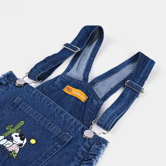 Girls Denim Dangri Over All Peanuts - Light Blue