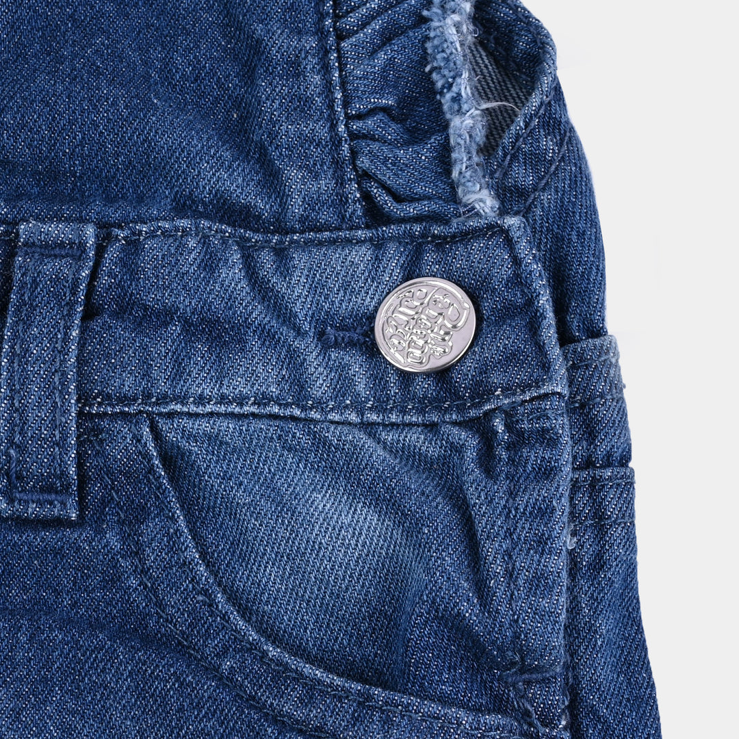 Girls Denim Dangri Over All Peanuts - Light Blue