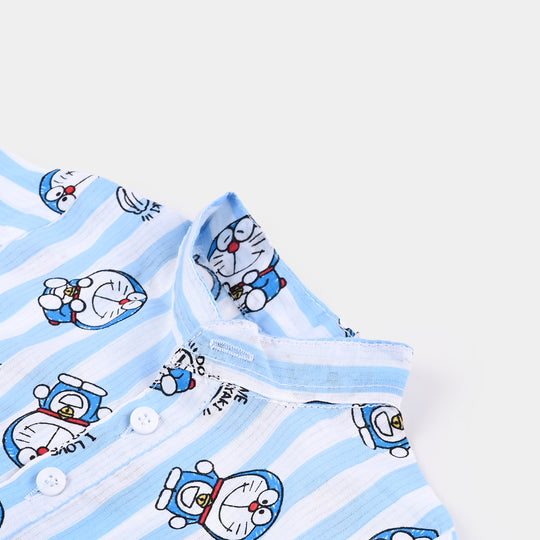 Infant Boys Woven Cotton Romper Character- Blue