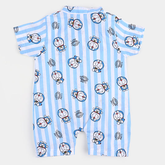 Infant Boys Woven Cotton Romper Character- Blue