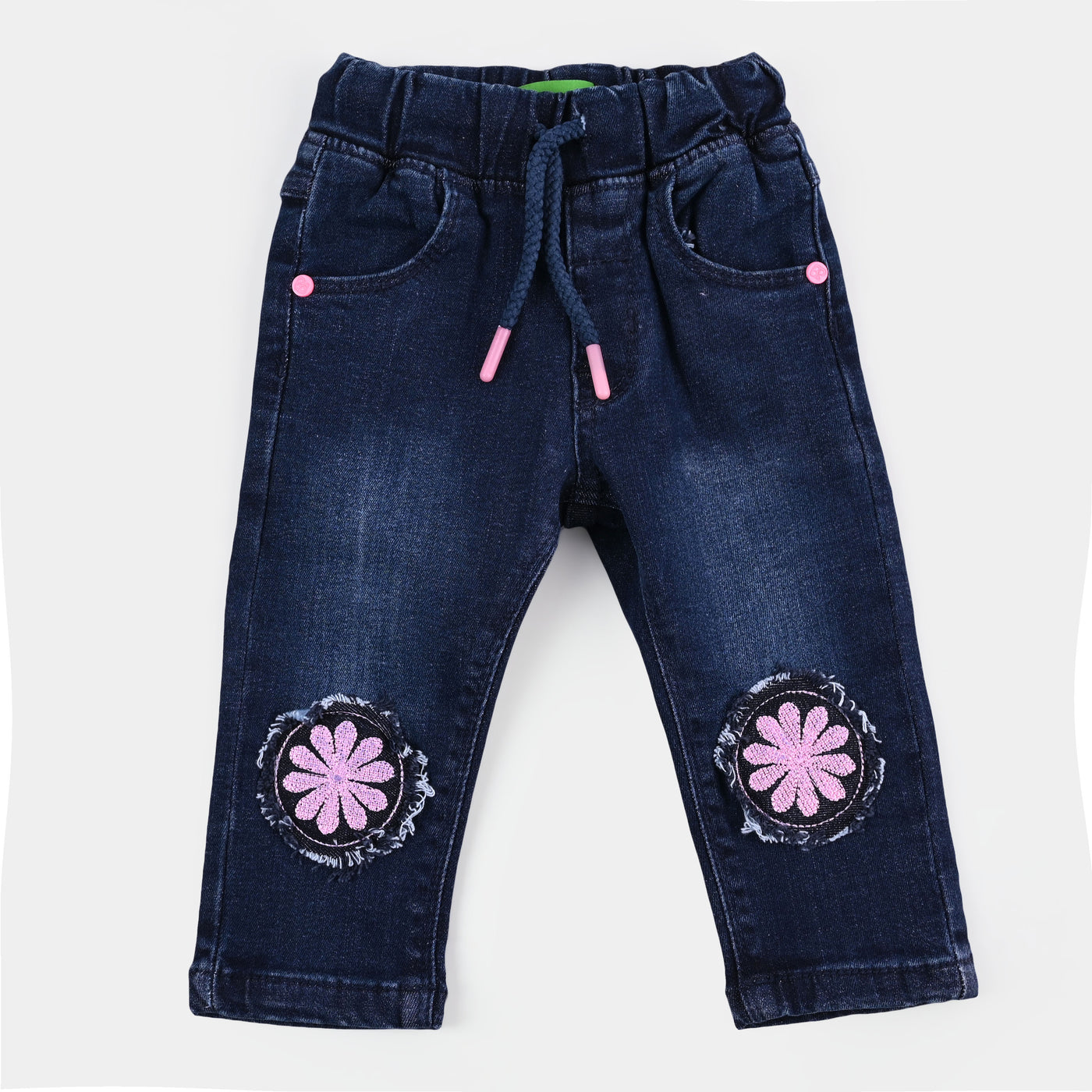 Infant Girls Denim Stretch Pant Pink Flower - D Blue