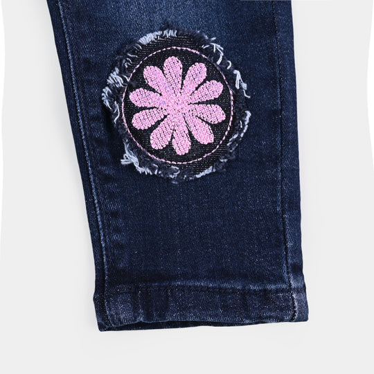 Infant Girls Denim Stretch Pant Pink Flower - D Blue
