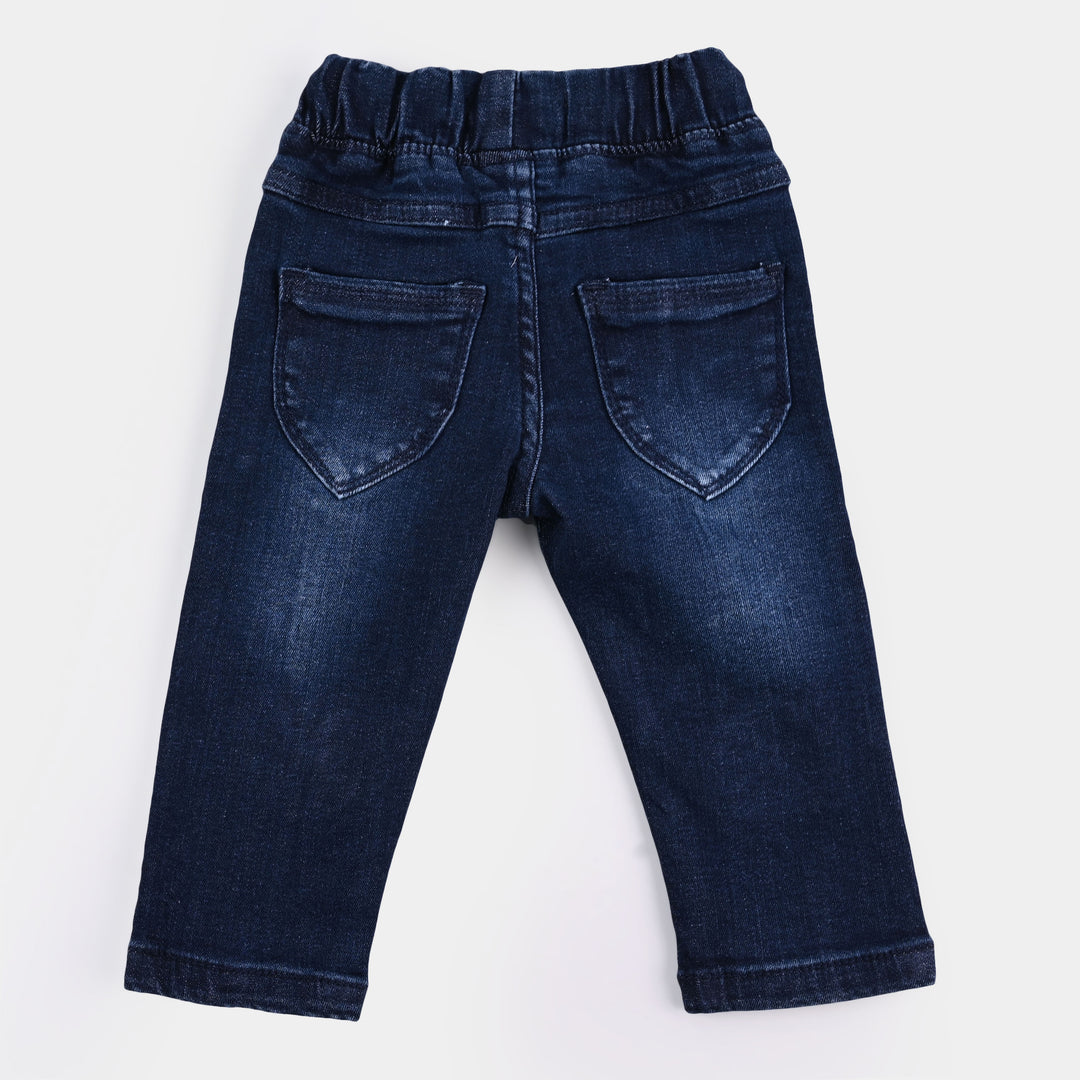Infant Girls Denim Stretch Pant Pink Flower - D Blue