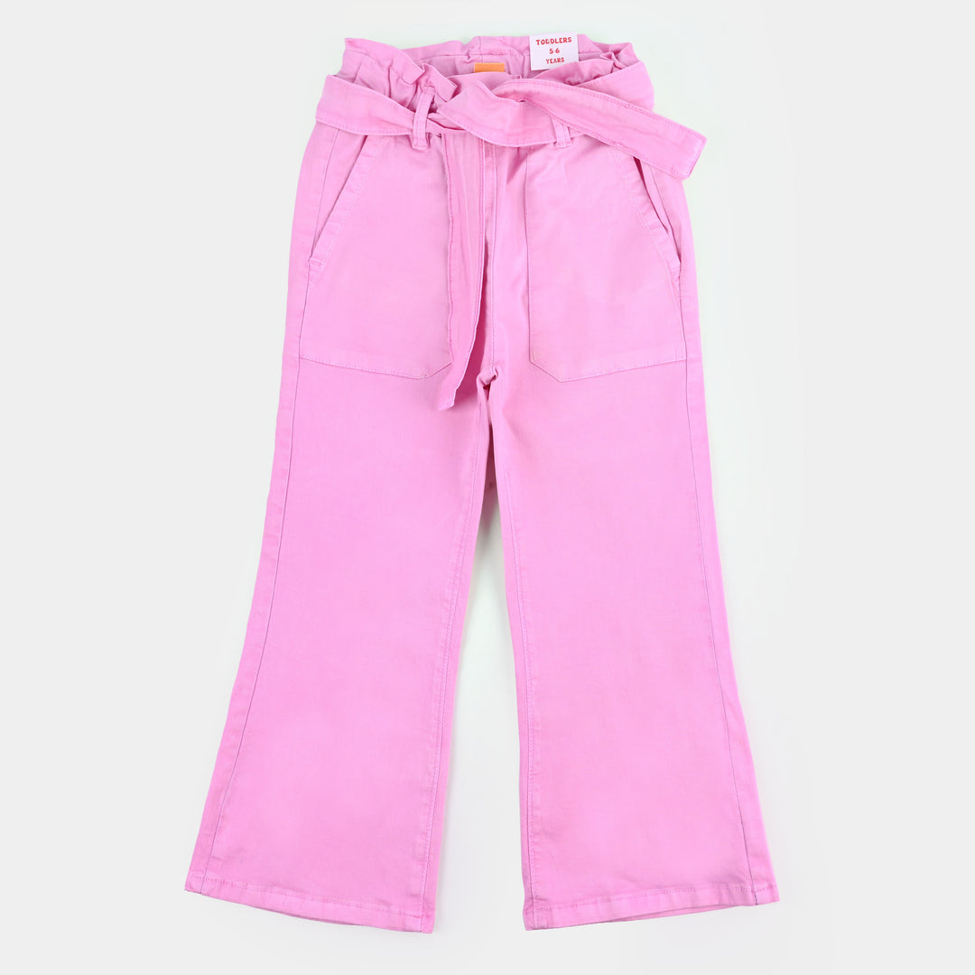 Girls Cotton Pant Gather Belt - Pink