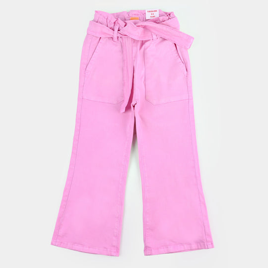 Girls Cotton Pant Gather Belt - Pink