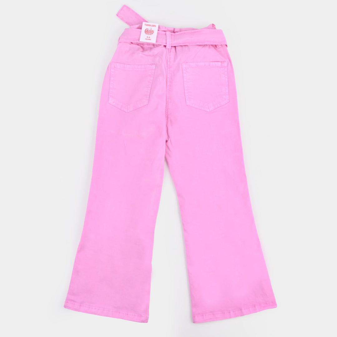 Girls Cotton Pant Gather Belt - Pink