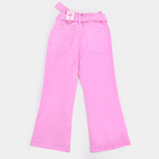 Girls Cotton Pant Gather Belt - Pink