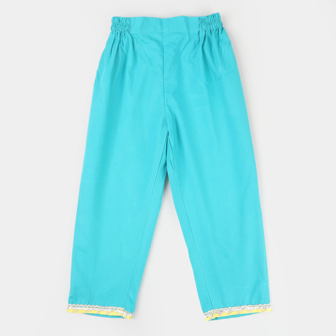 Girls Cotton Printed 2 Pcs Elephant - Teal Green