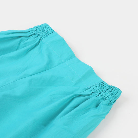 Girls Cotton Printed 2 Pcs Elephant - Teal Green