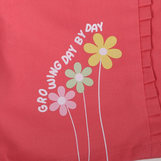 Girls Cotton Short Growing Day By Day - Peach