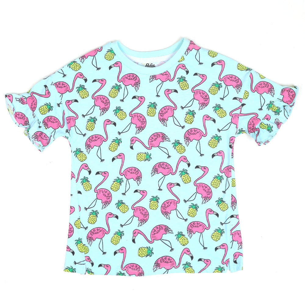 Girls T-Shirt Flamingo - Sea Green