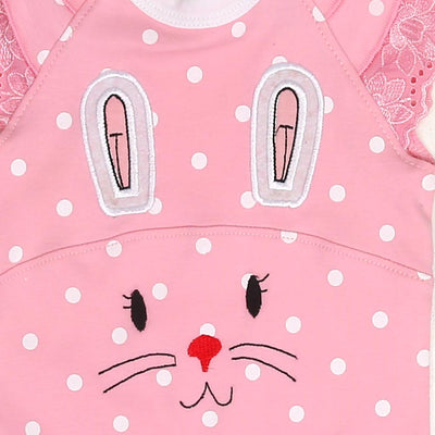 Infant Girls Knitted Romper Bunny Face - Pink