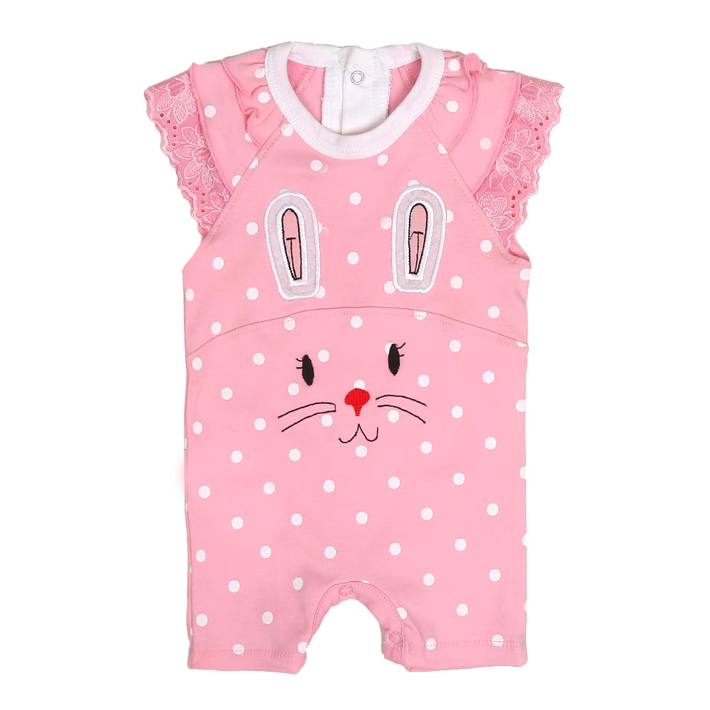 Infant Girls Knitted Romper Bunny Face - Pink