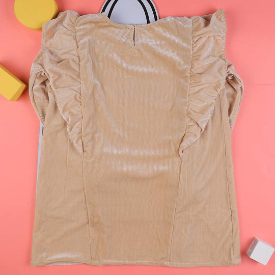 Luxe Velvet Top For Girls -Beige