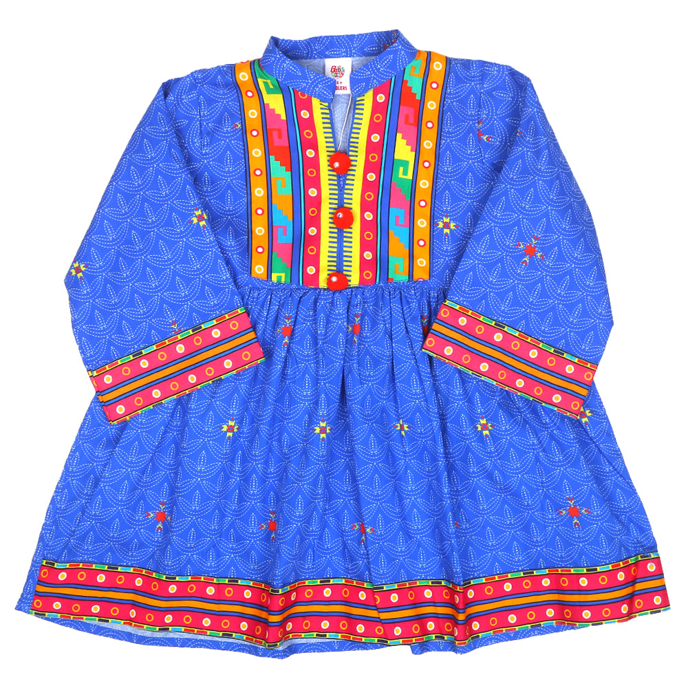Girls Digital Print Kurti Rang Barang - Blue