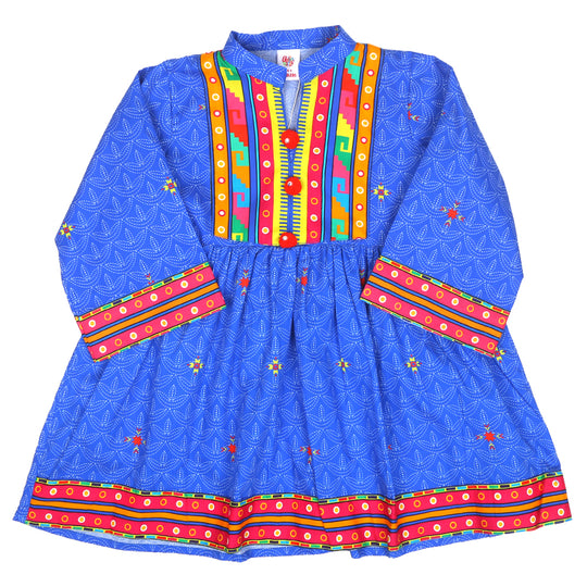 Girls Digital Print Kurti Rang Barang - Blue
