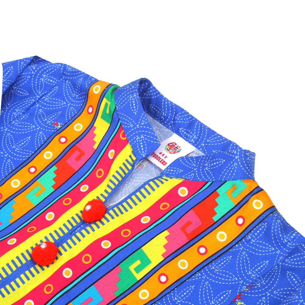Girls Digital Print Kurti Rang Barang - Blue