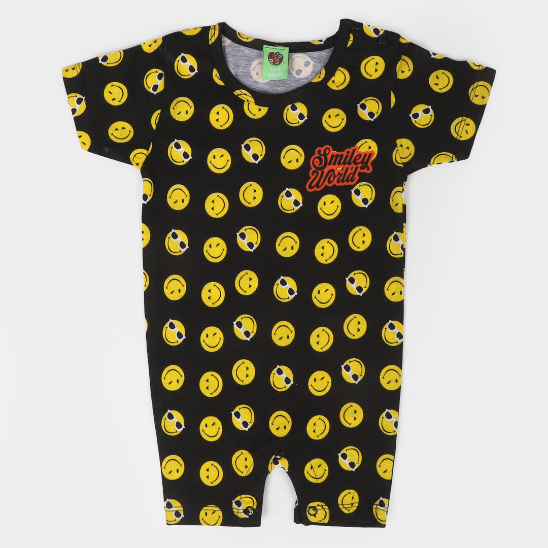 Infant Boys Cotton Romper Smiley Face - BLACK