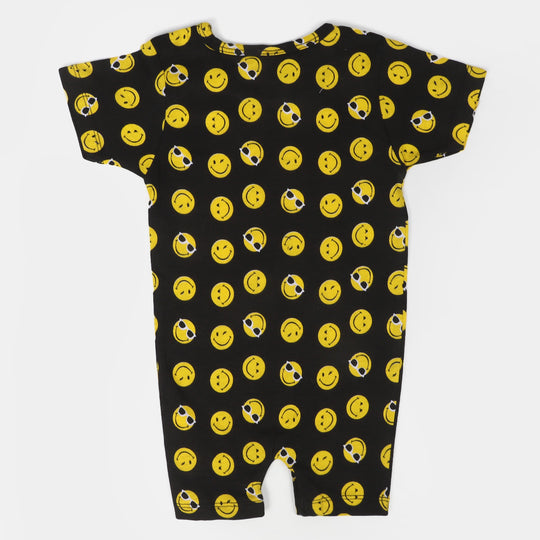 Infant Boys Cotton Romper Smiley Face - BLACK