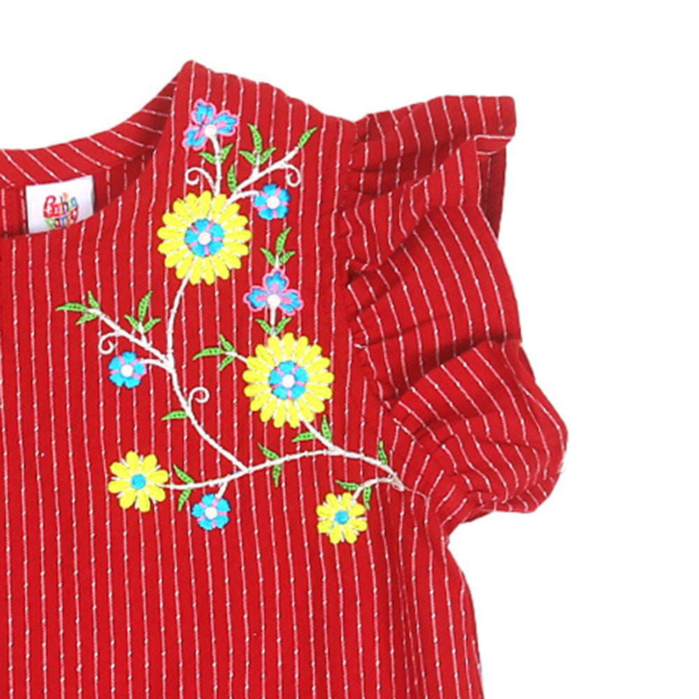 Girls Embroidered Top Bunches - Red