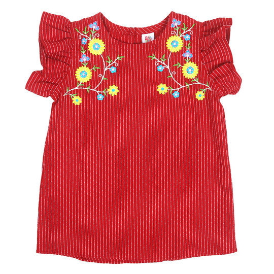 Girls Embroidered Top Bunches - Red