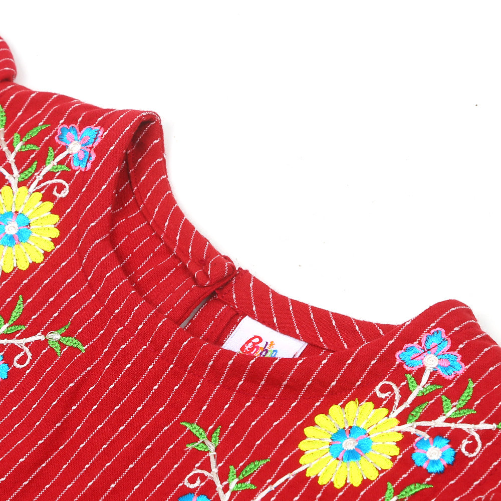 Girls Embroidered Top Bunches - Red