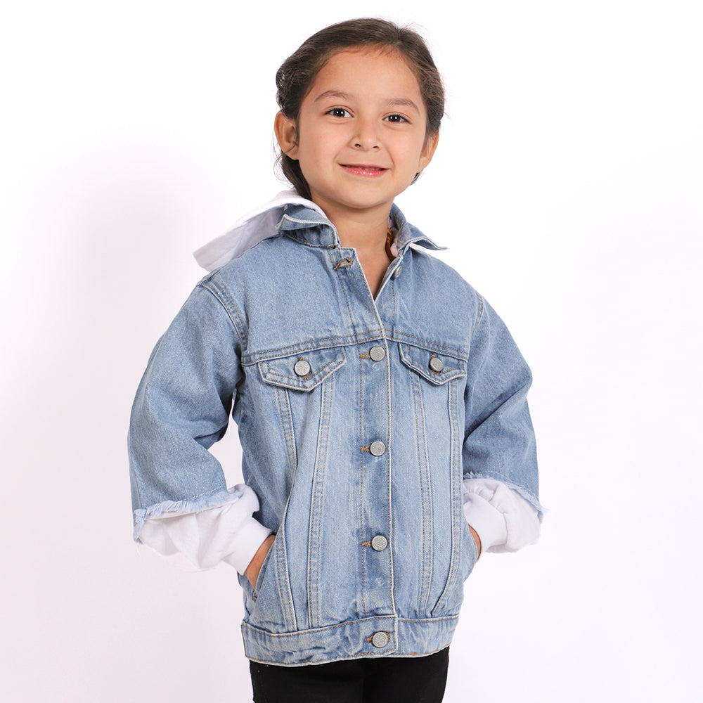 Girls Denim Hooded Jacket - Ice Blue