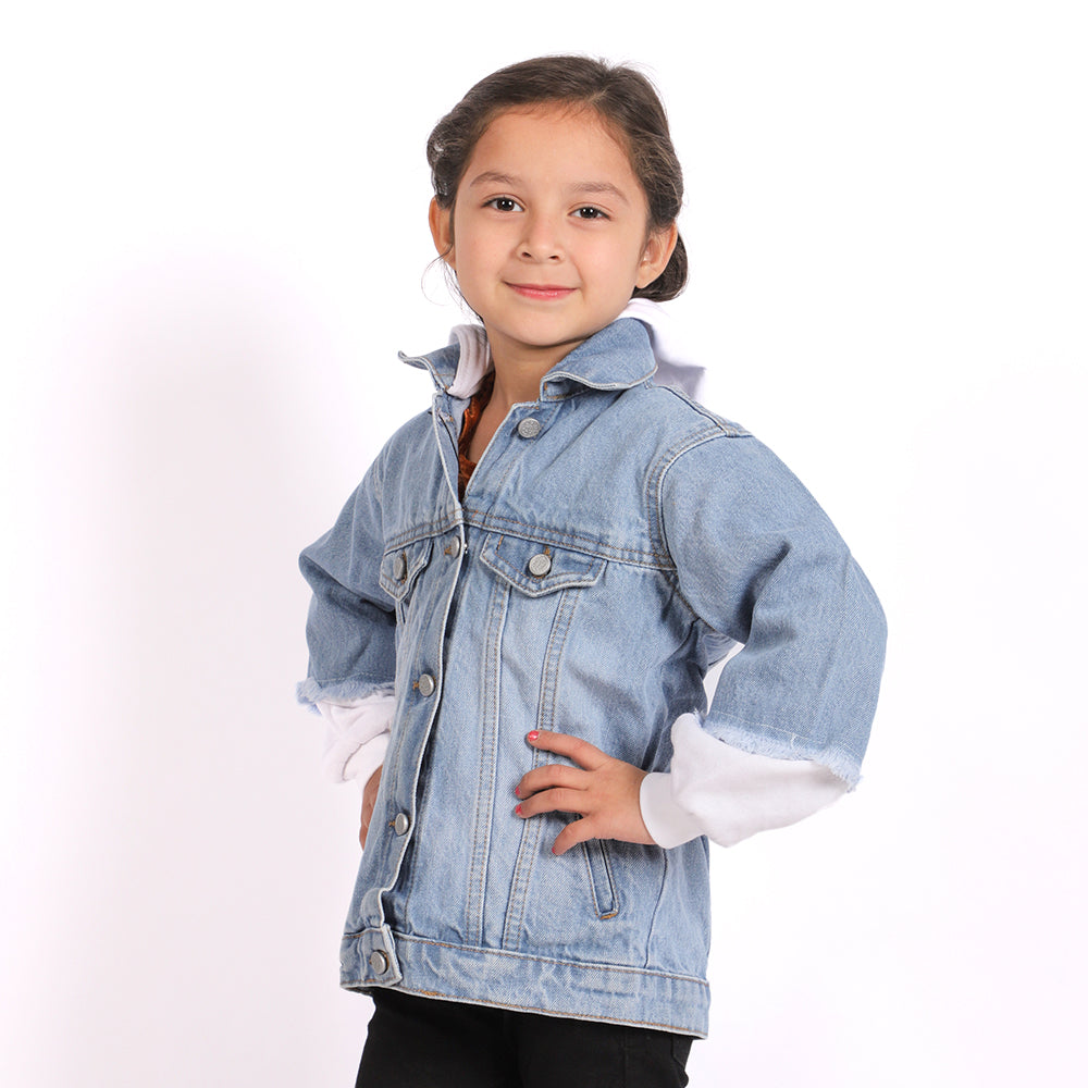 Girls Denim Hooded Jacket - Ice Blue