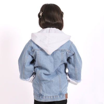 Girls Denim Hooded Jacket - Ice Blue