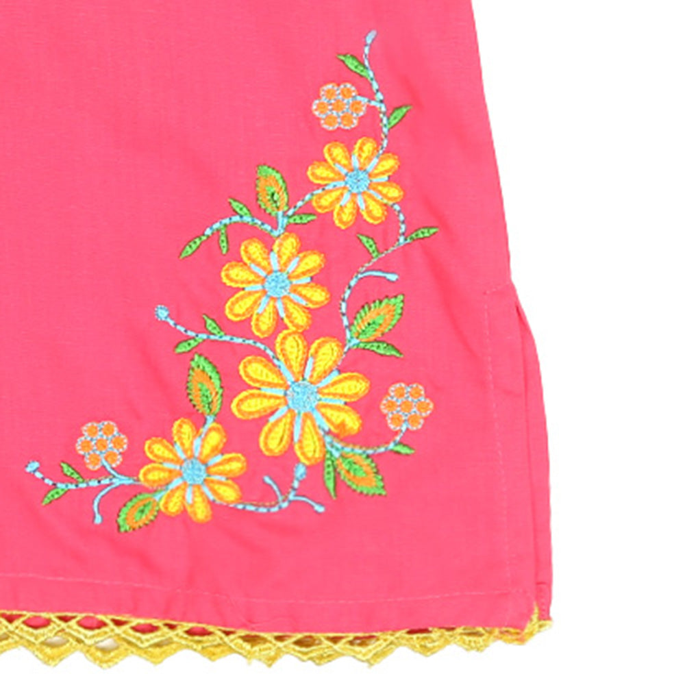 Infants Girls Embroidered Kurti Flower - Fuchsia