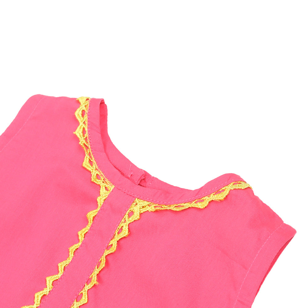 Infants Girls Embroidered Kurti Flower - Fuchsia