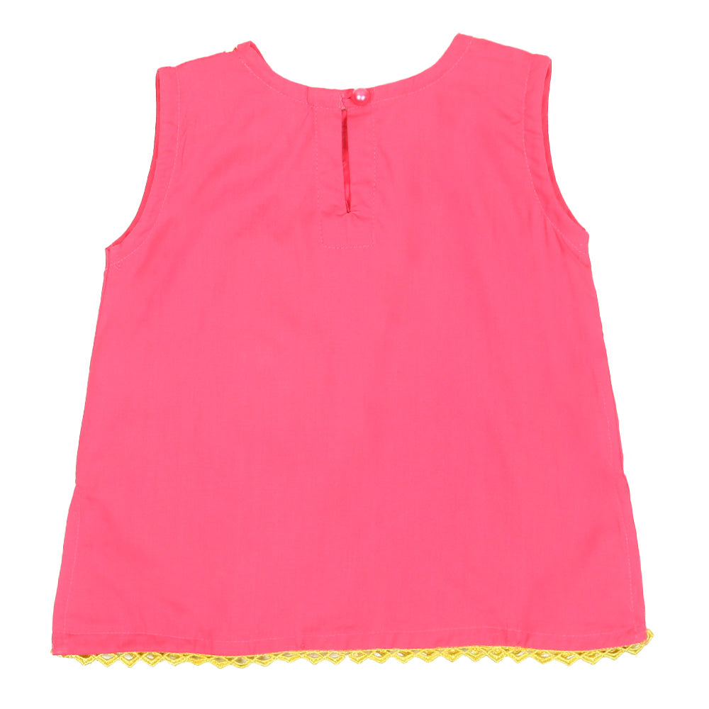 Infants Girls Embroidered Kurti Flower - Fuchsia