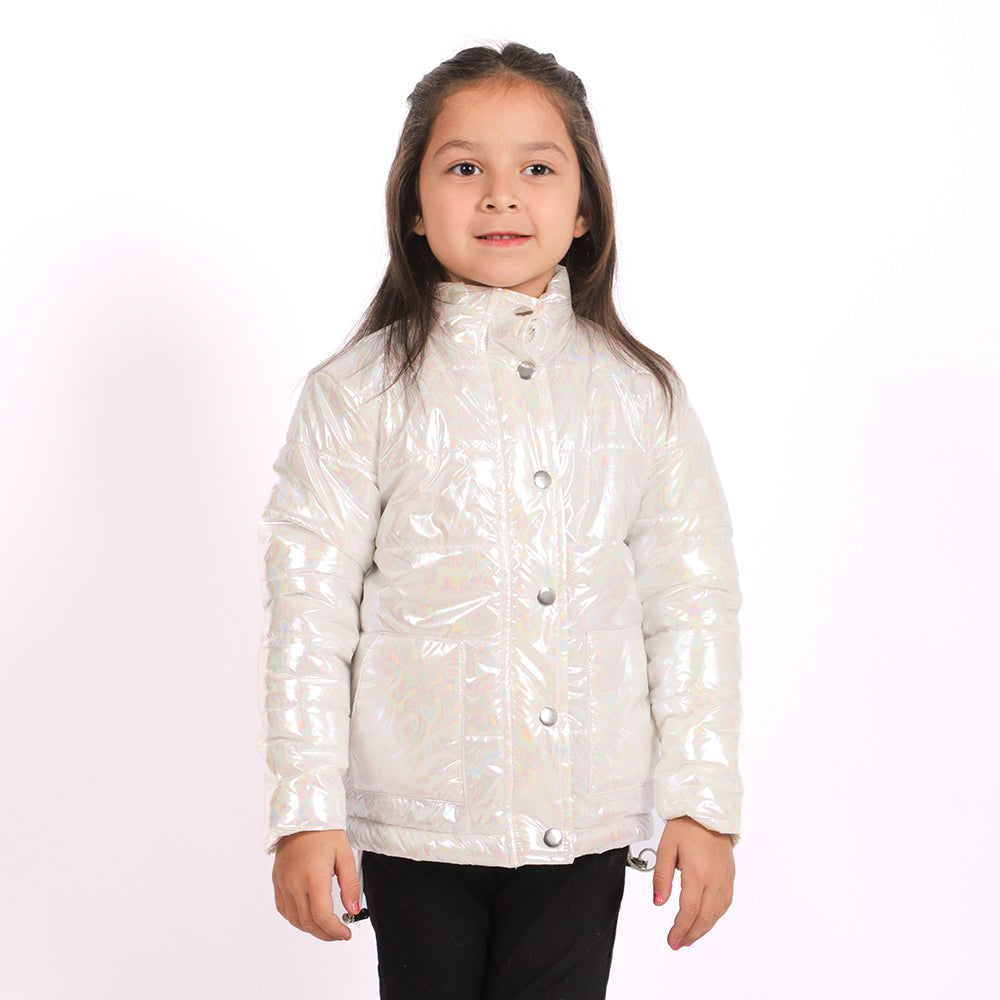 Puff Jacket For Girls - White