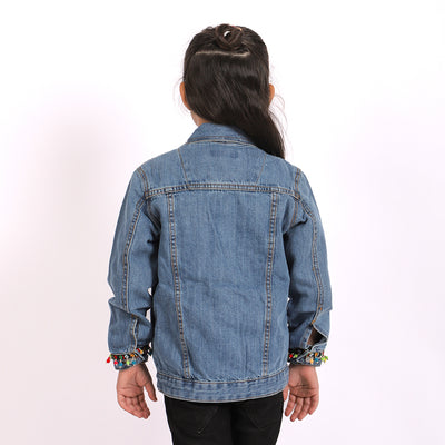 Lace Denim Jacket For Girls - Light Blue