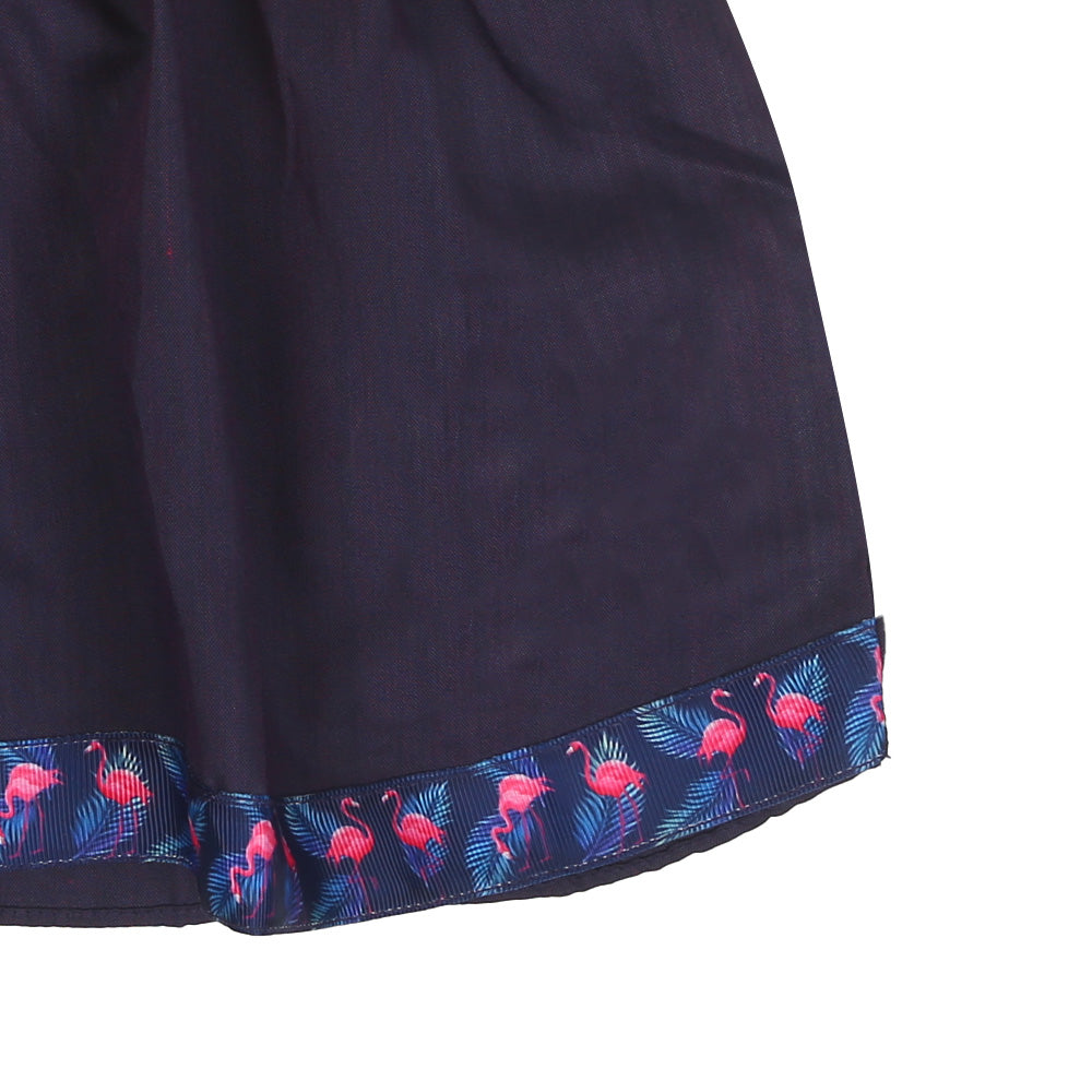 Infants Girls Embroidered Top Flamingo Embroidery - D.Purple