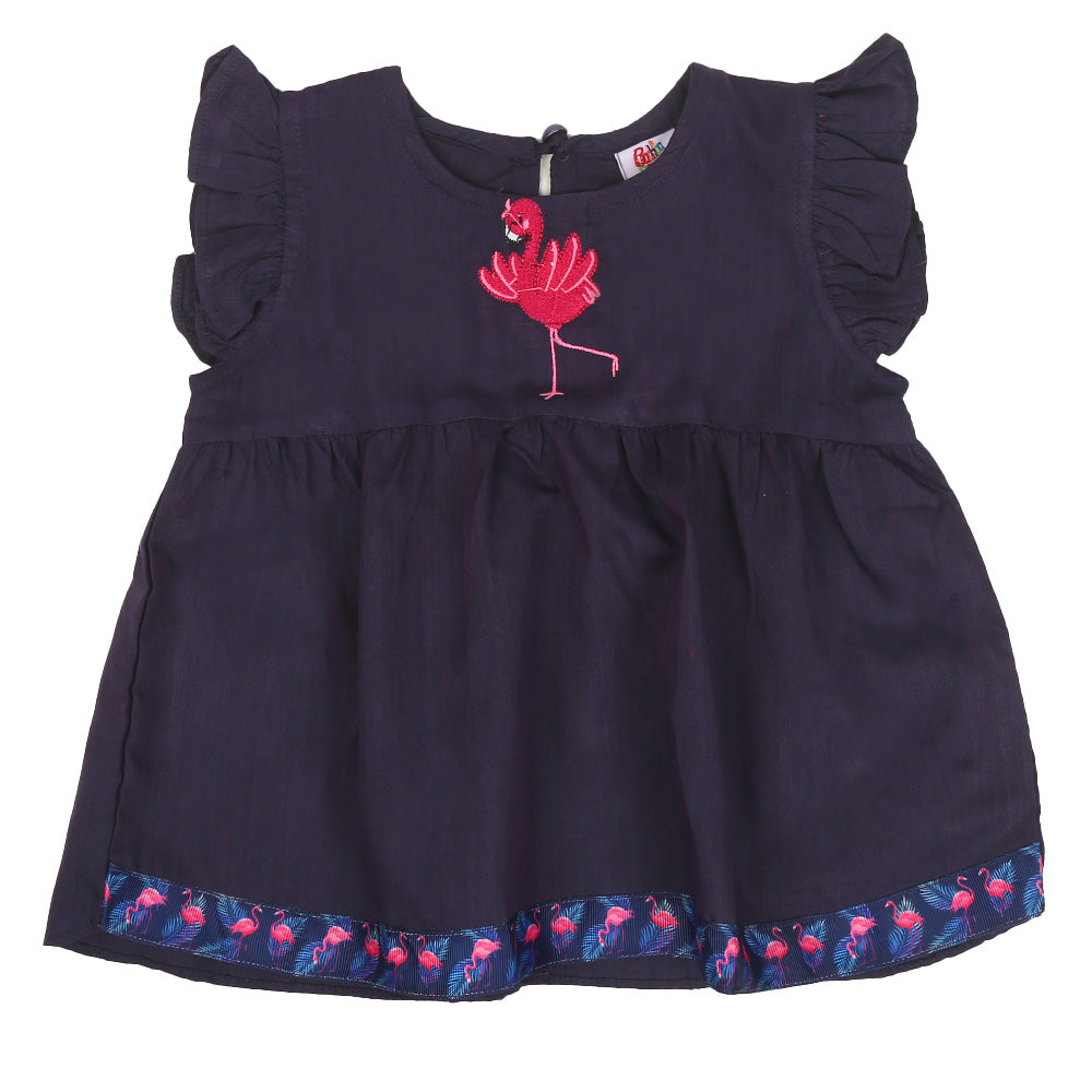 Infants Girls Embroidered Top Flamingo Embroidery - D.Purple
