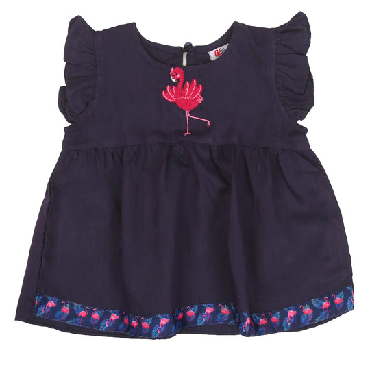 Infants Girls Embroidered Top Flamingo Embroidery - D.Purple