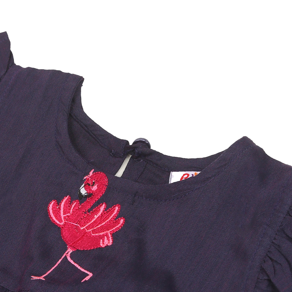 Infants Girls Embroidered Top Flamingo Embroidery - D.Purple