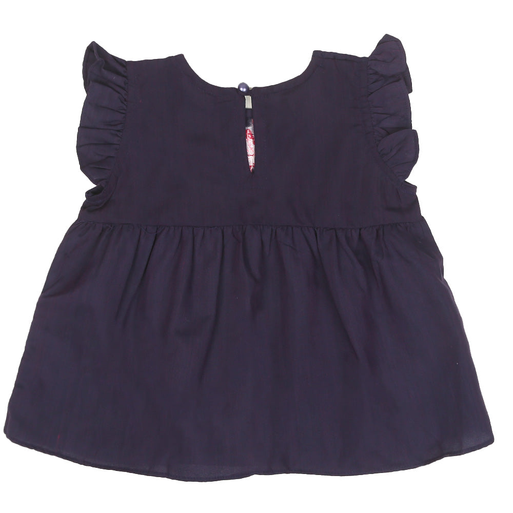 Infants Girls Embroidered Top Flamingo Embroidery - D.Purple