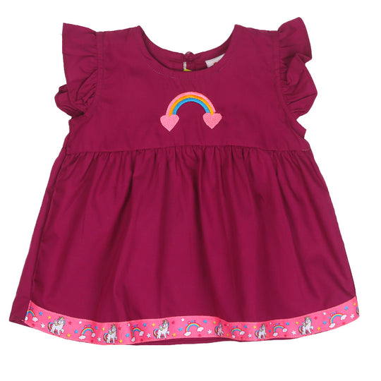 Infants Girls Embroidered Top Flamingo Embroidery - Magenta