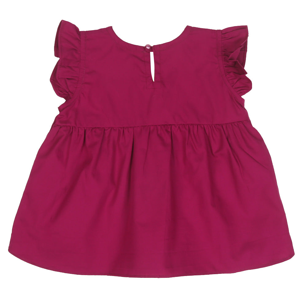 Infants Girls Embroidered Top Flamingo Embroidery - Magenta