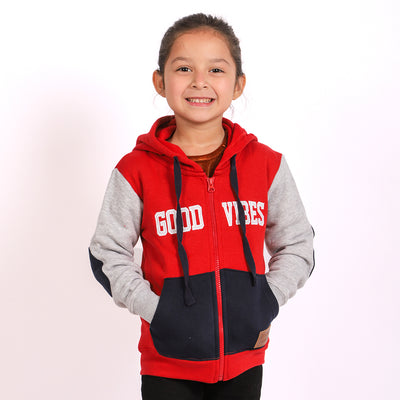 Good Vibes Hooded  Jacket For Girls - Red