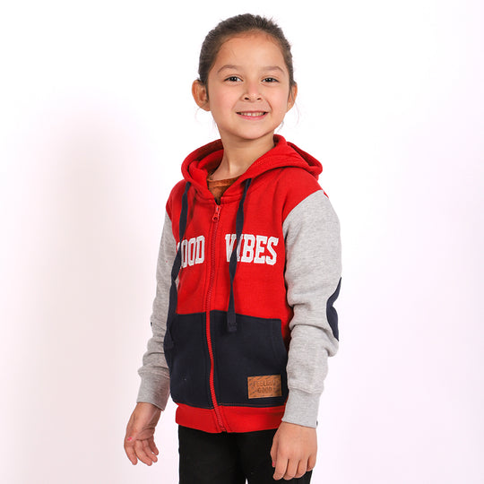 Good Vibes Hooded  Jacket For Girls - Red