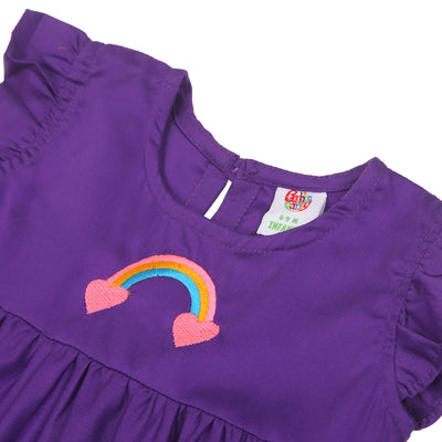 Infants Girls Embroidered Top Rainbow Embroidery - Purple