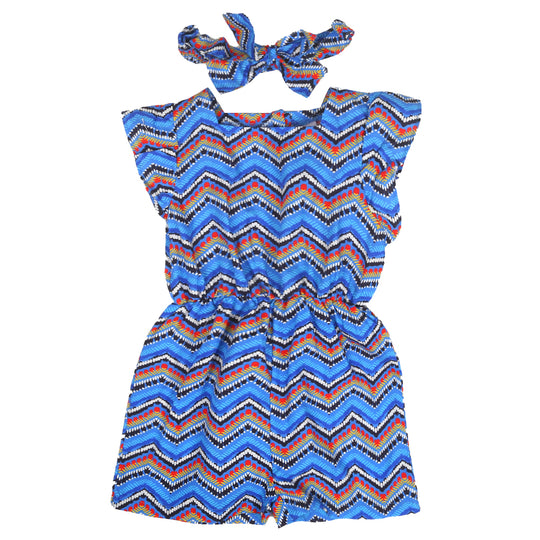 Infant Girls Romper  zig zag - Blue