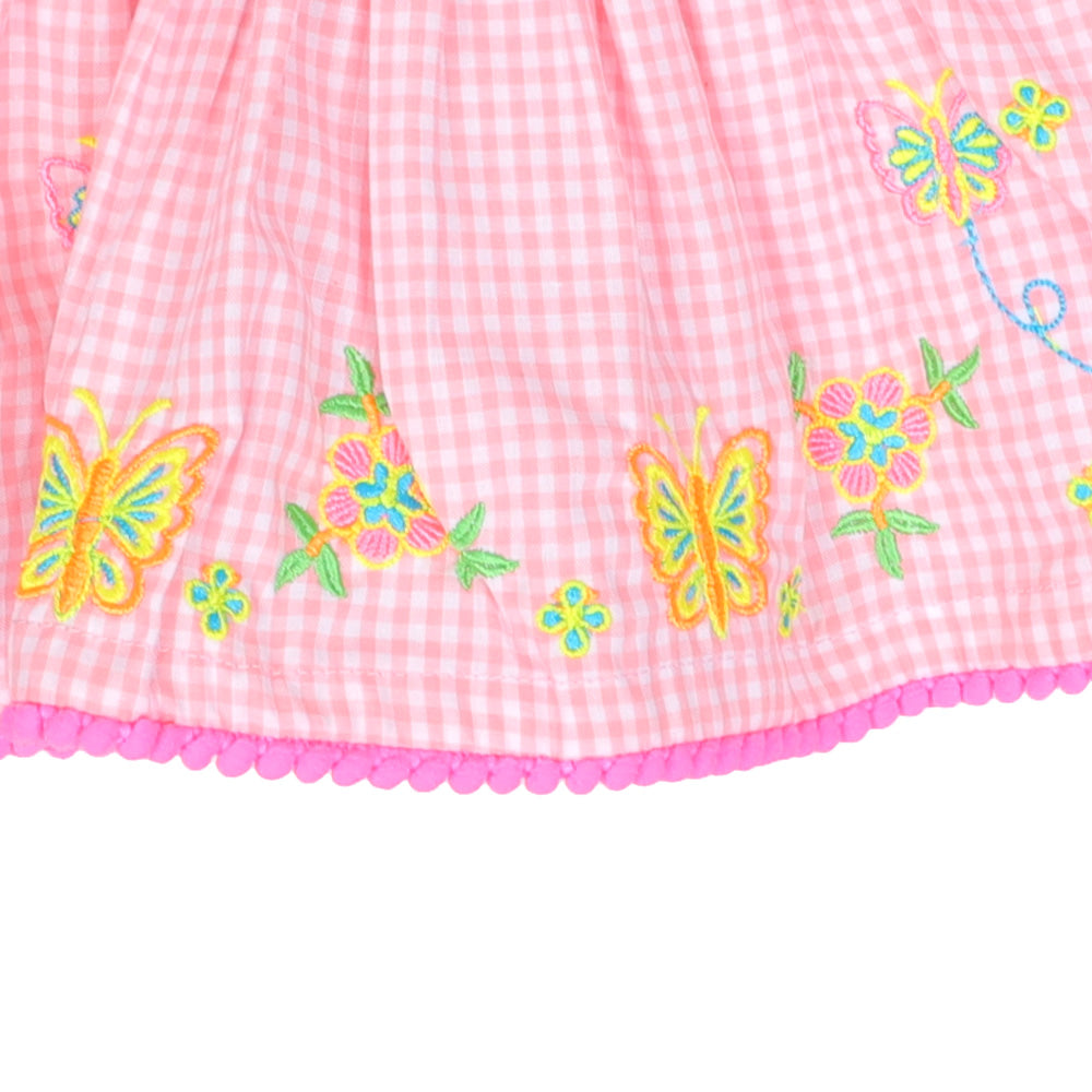 Infant Girls Embroidered Cotton Frock Blush - Pink