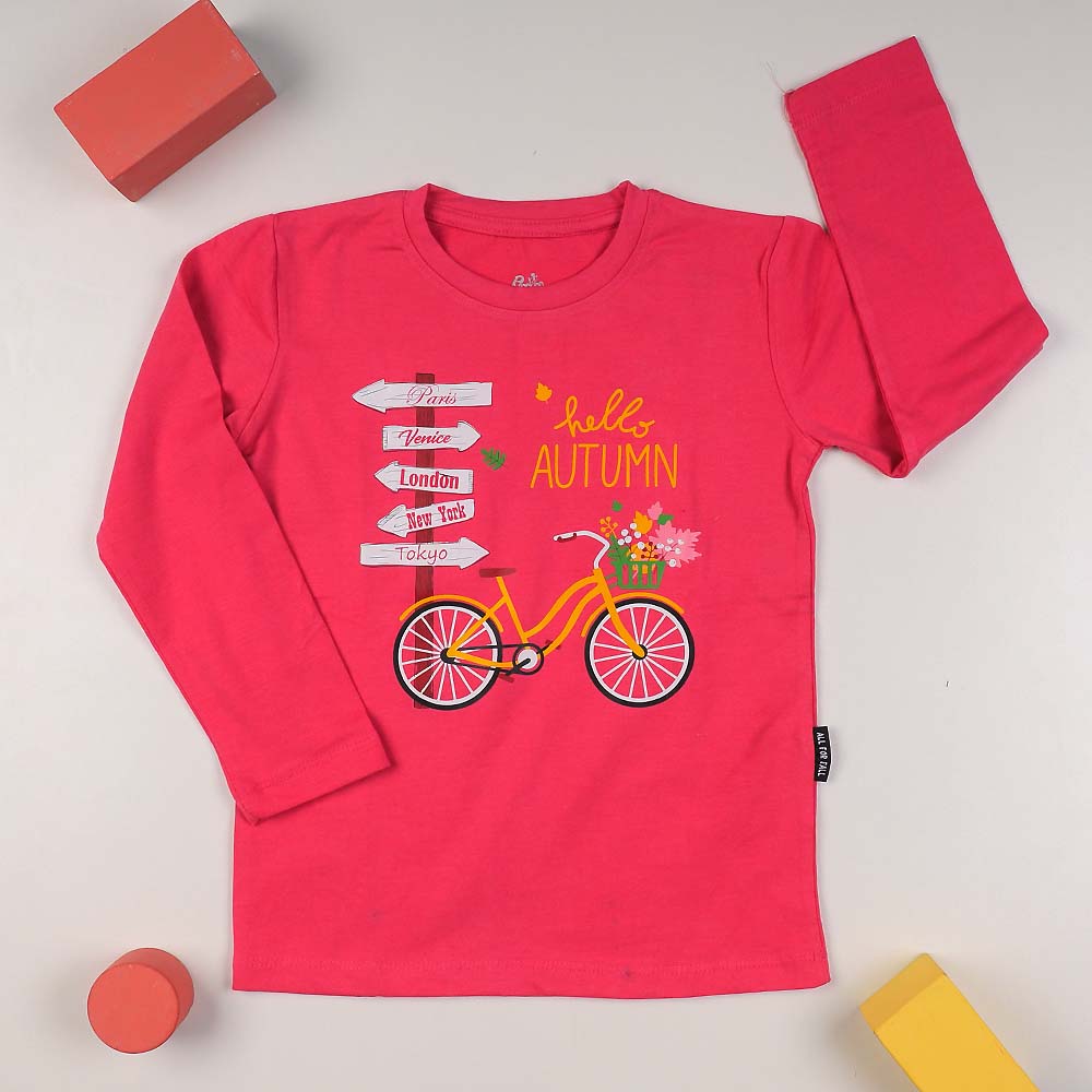 Hello Autumn T-Shirt For Girls - Hot Pink