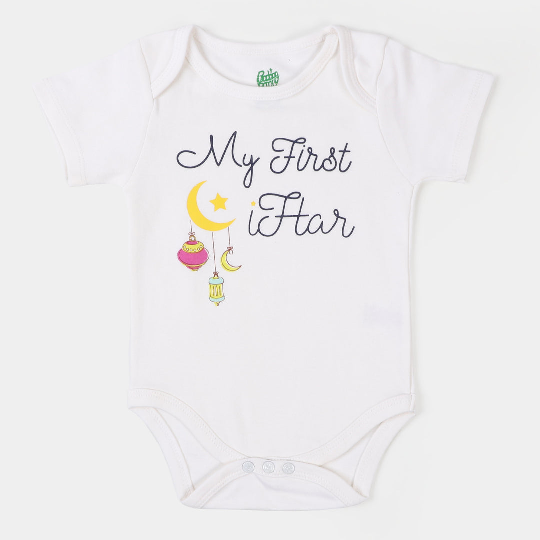 Infant Unisex Cotton Romper My First Iftar - White